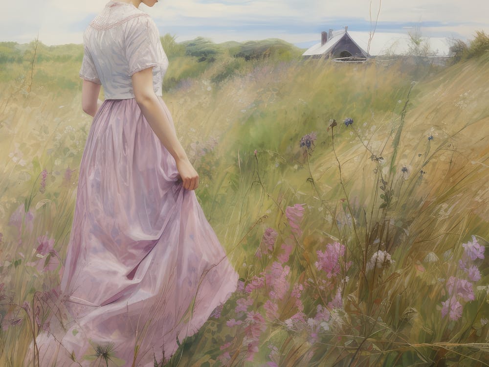 Amish Girl In Field Painting
