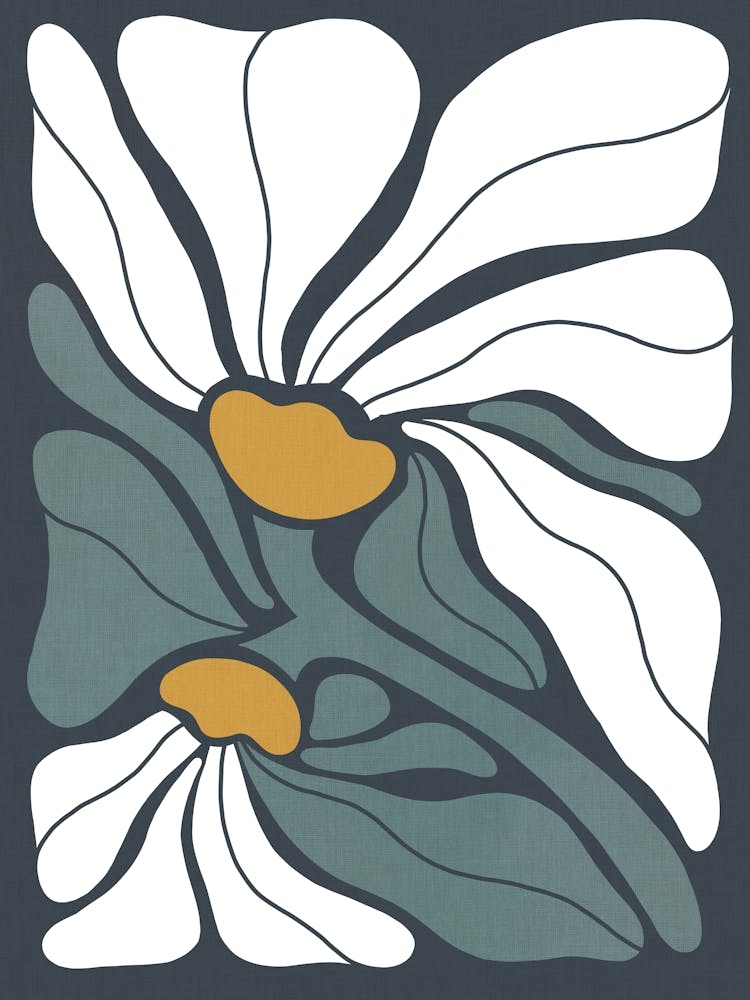 Bold Retro Boho Duo Deco Floral in full bloom 2 Green Ochre Dark Grey