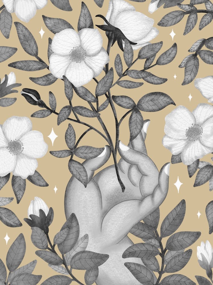 Black and white flowers on beige
