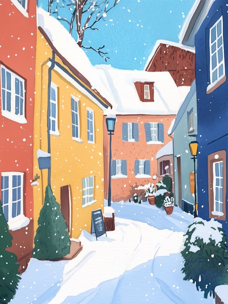 Morning Winter Walk Gouache Painting