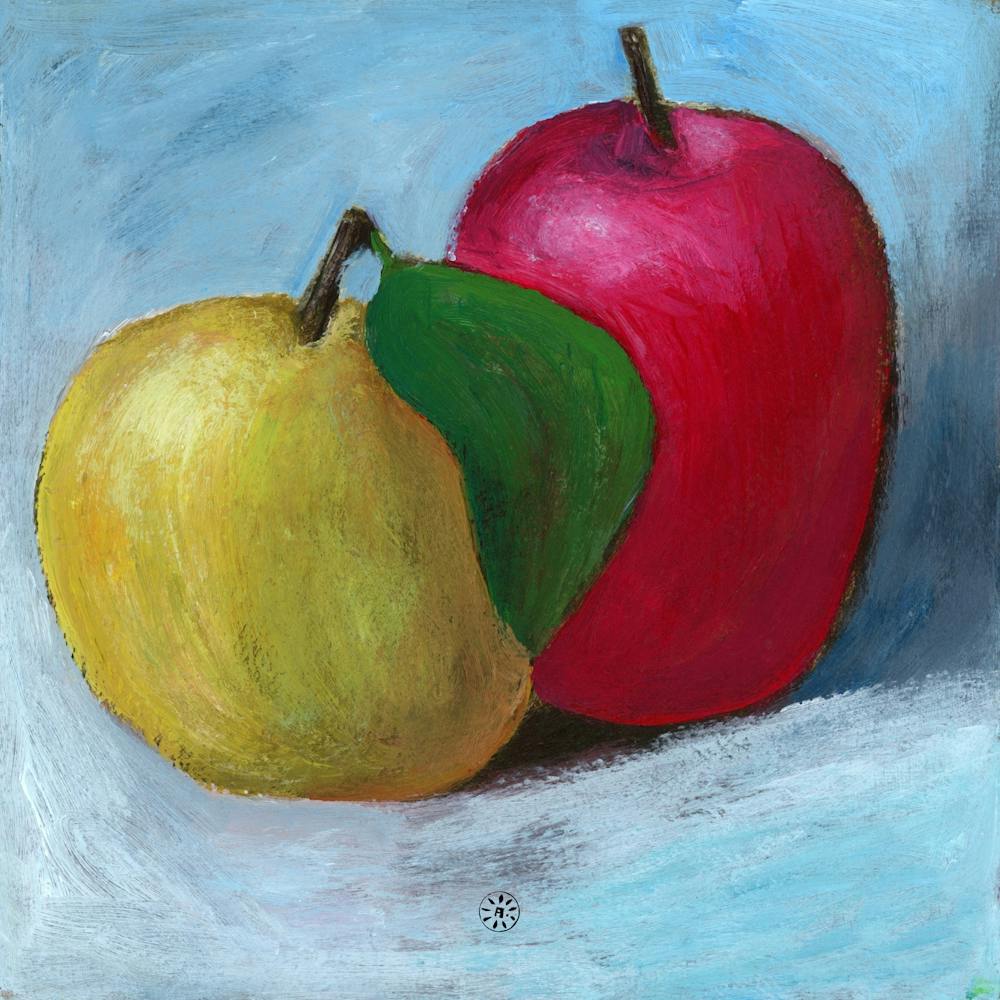 Two Apples - Anton Maliar painting square still life food red yellow hand painted kitchen