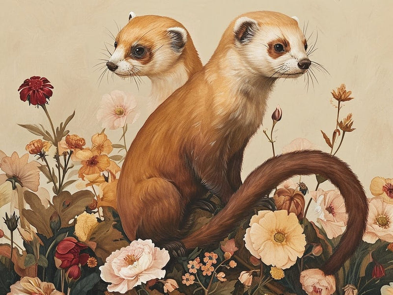 Floral Animal Illustration Ferret 2