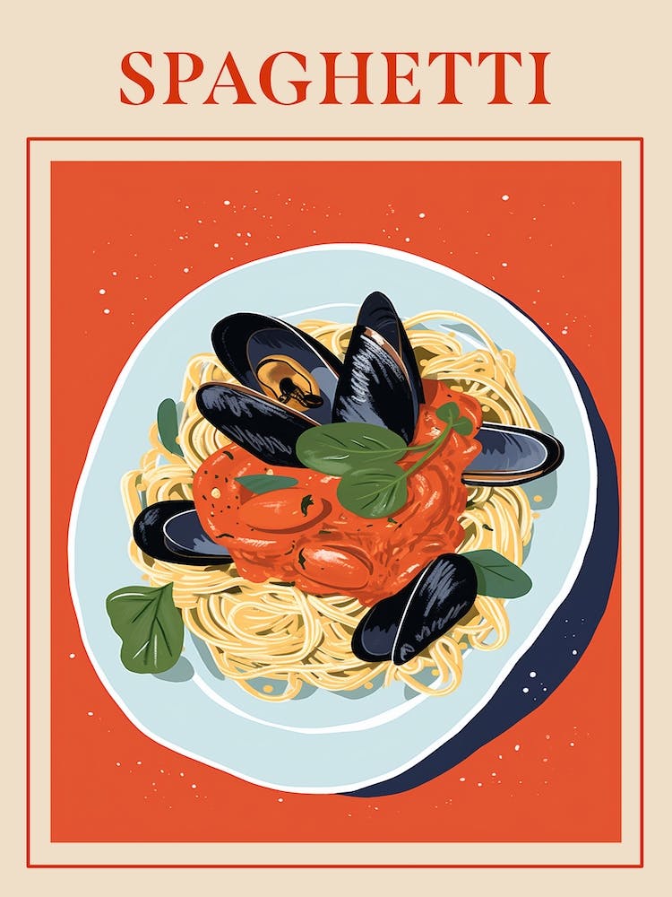 Spaghetti Alle Cozze Italian Pasta Poster