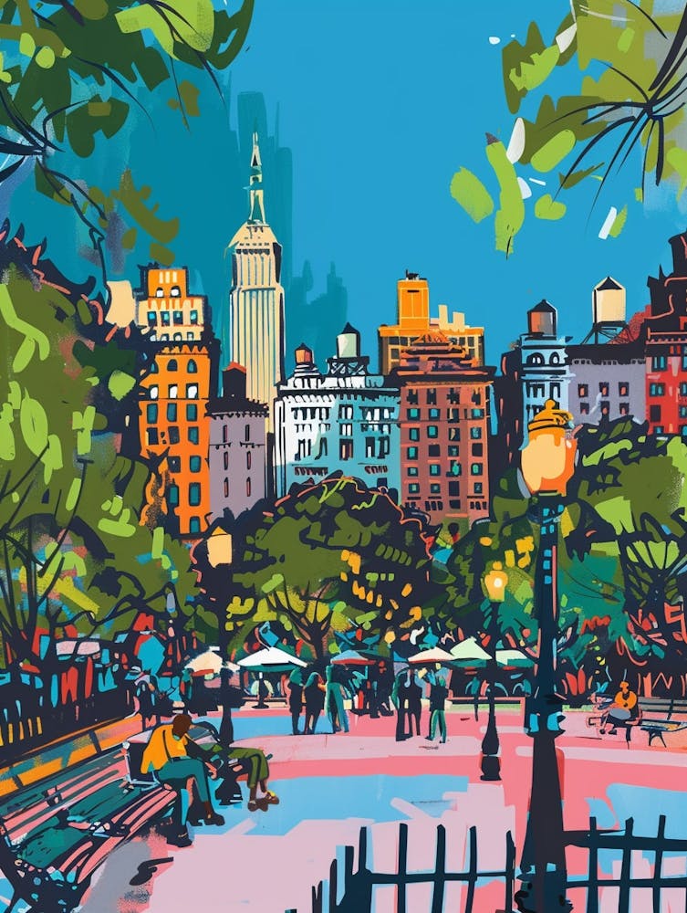 Washington Square Park New York Colourful Silkscreen Illustration 3