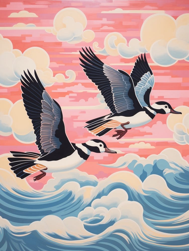 Vintage Japanese Inspired Bird Print Bufflehead