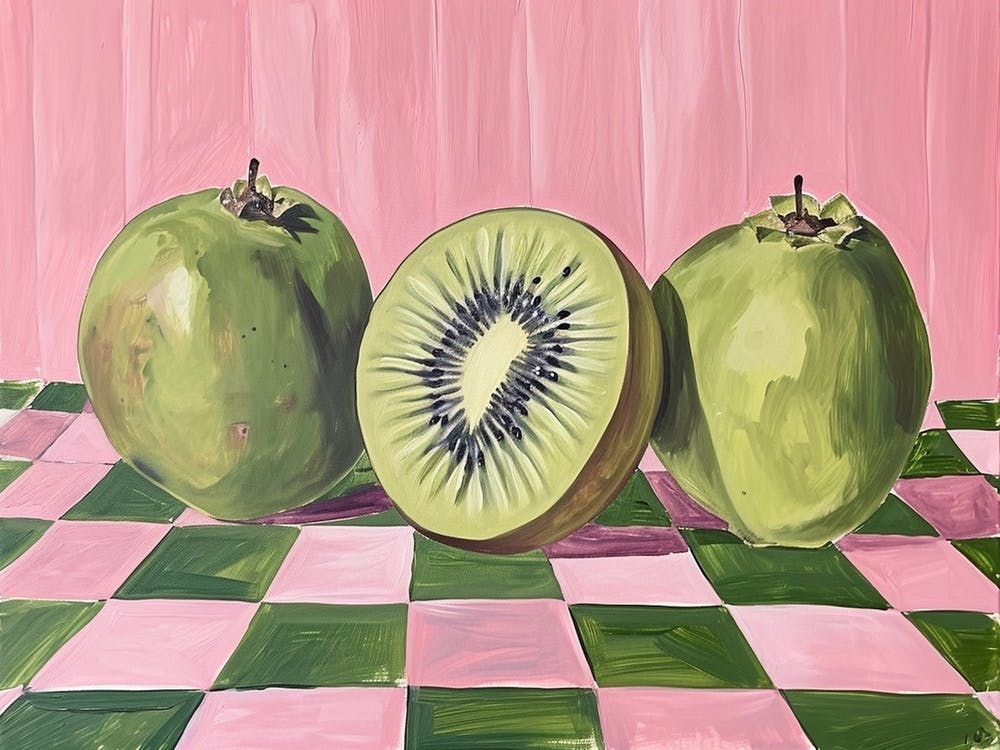 Kiwi & Fruit Pink & Green Checkerboard