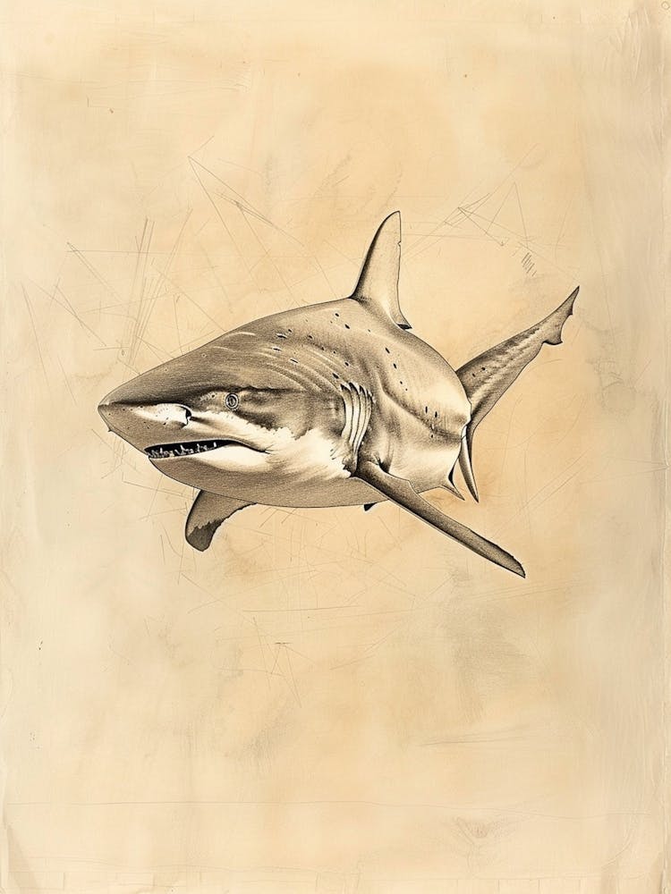 Vintage Tiger Shark Pencil Illustration 1