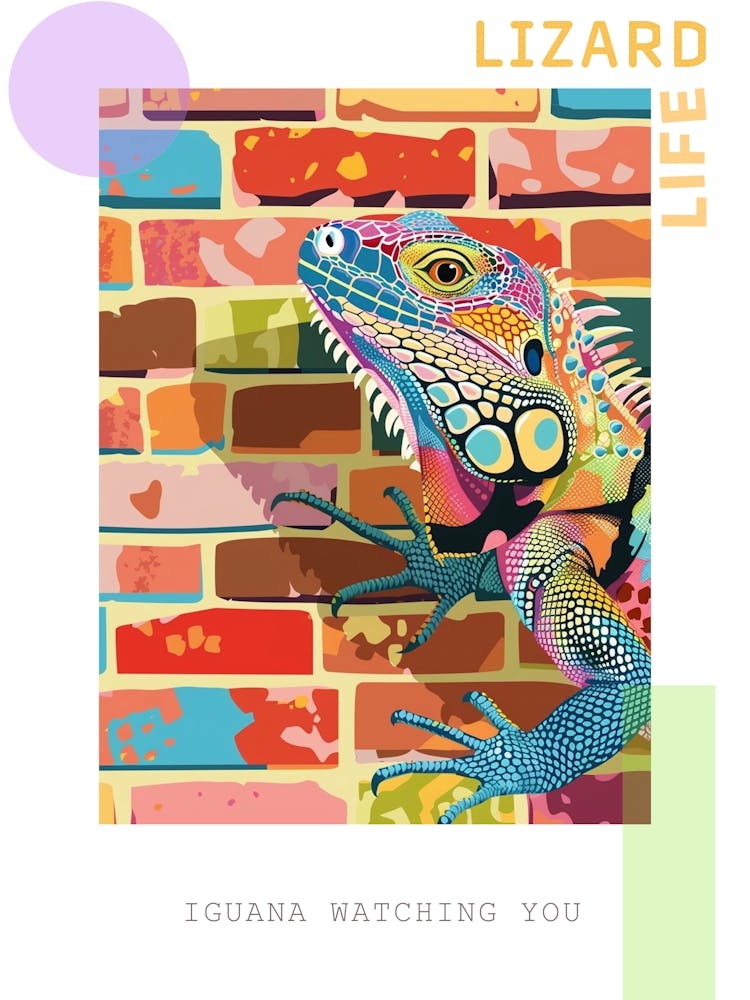 Iguana On A Brick Wall Modern Colourful Abstract Poster