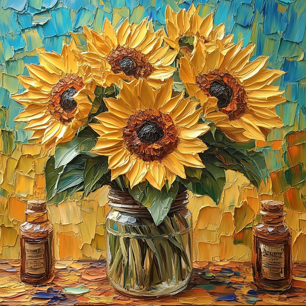 Sunflowers In A Jar Bouquet Painting
