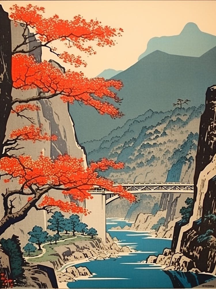 Kurobe Gorge, Japan Vintage Reisekunst 2