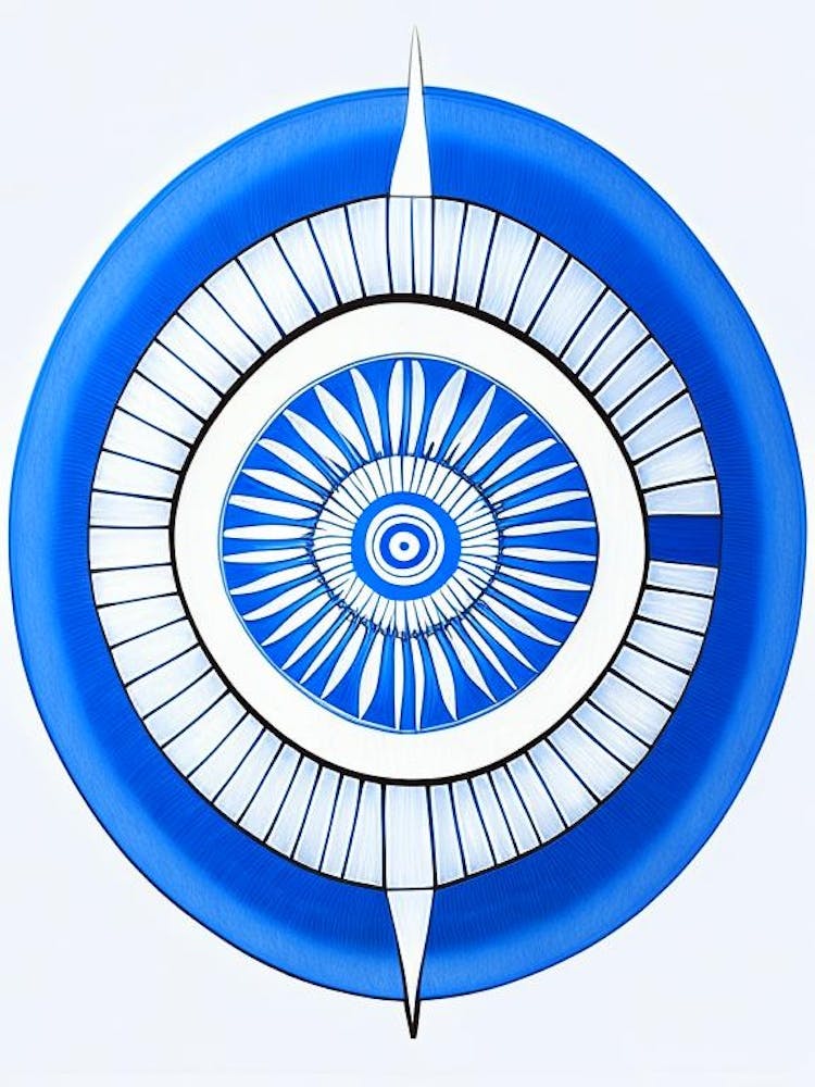 Dharma-Rad, Symbol, Drittes Auge Blau & Weiß 2