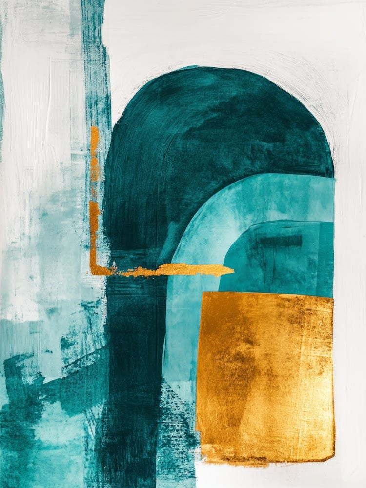 Teal And Gold Abstract Painting