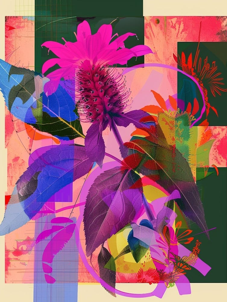 Bee Balm 1 Neon Flower Collage