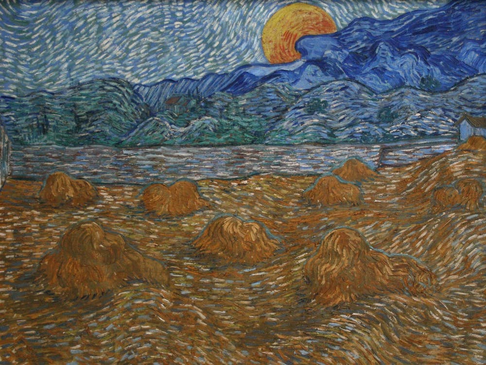 Landscape With Wheat Sheaves And Rising Moon, Vincent Van Gogh