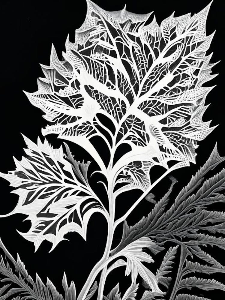 Linogravure Feuille de Cerfeuil Musqué 1