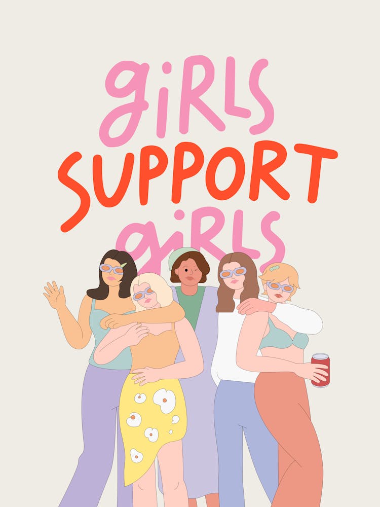 Girls Support Girls Wall Art | Girls Girls Girls Print | Feminist Wall Art | Feminism Decor | Colorful Maximalist Girly Preppy Trendy Cute