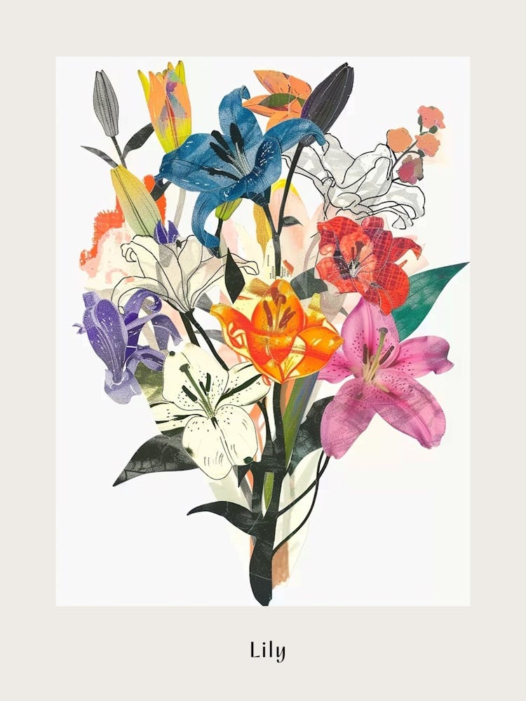 Lily 3 Collage Flower Bouquet Poster