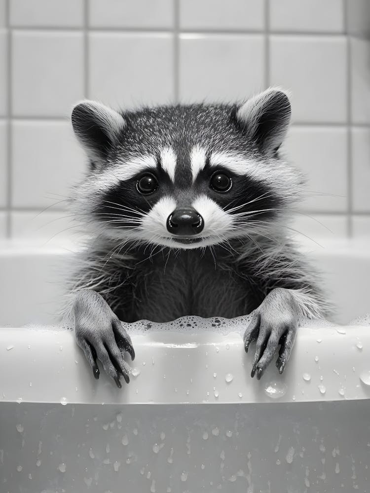 Raccoon In The Bath 1