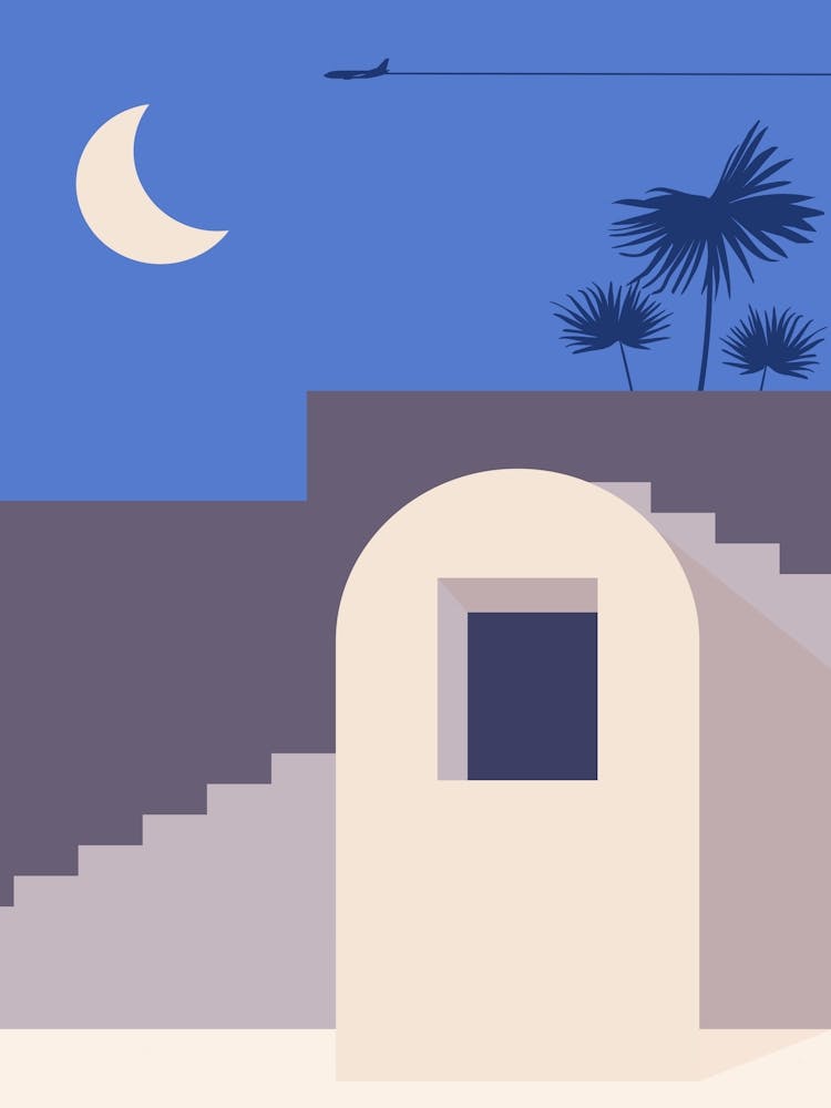 Nuit Dans Le Désert. Boho, Décor Boho : Affiche Nocturne Égypte, Maroc. Lune