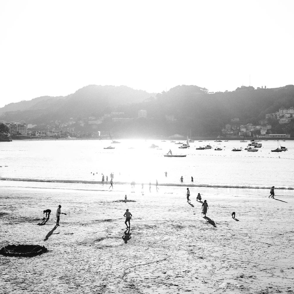 Playtime At The Beach, Black And White St Sebastian, Spain Square