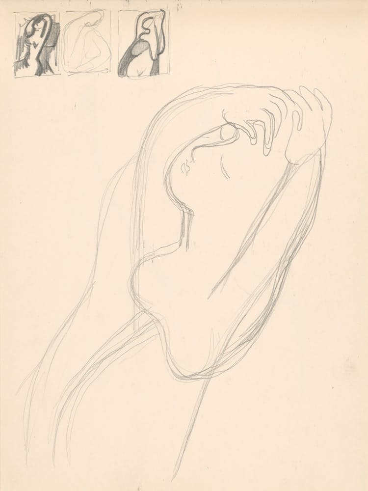 Woman With Raised Hands And Three Sketches, Mikuláš Galanda