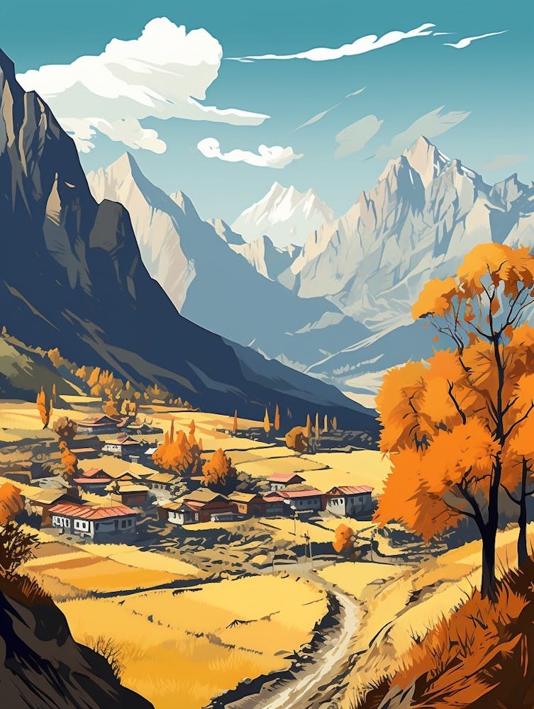 Annapurna Circuit Nepal 1 Vintage Travel Illustration