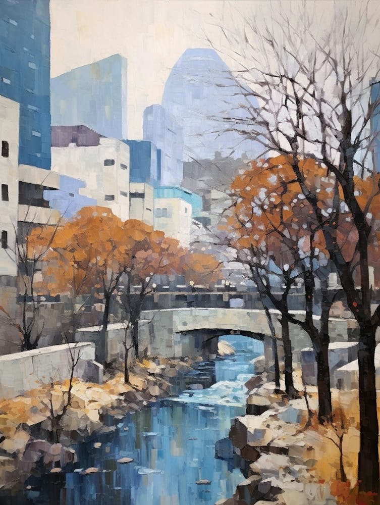 Winter City Park Painting Cheonggyecheon Park Seoul 1