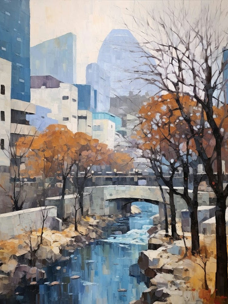 Winter City Park Painting Cheonggyecheon Park Seoul 1
