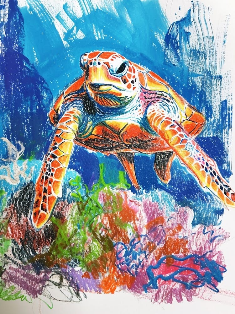 Tortue de Mer Bleue Arc-en-ciel Gribouillis au Crayon