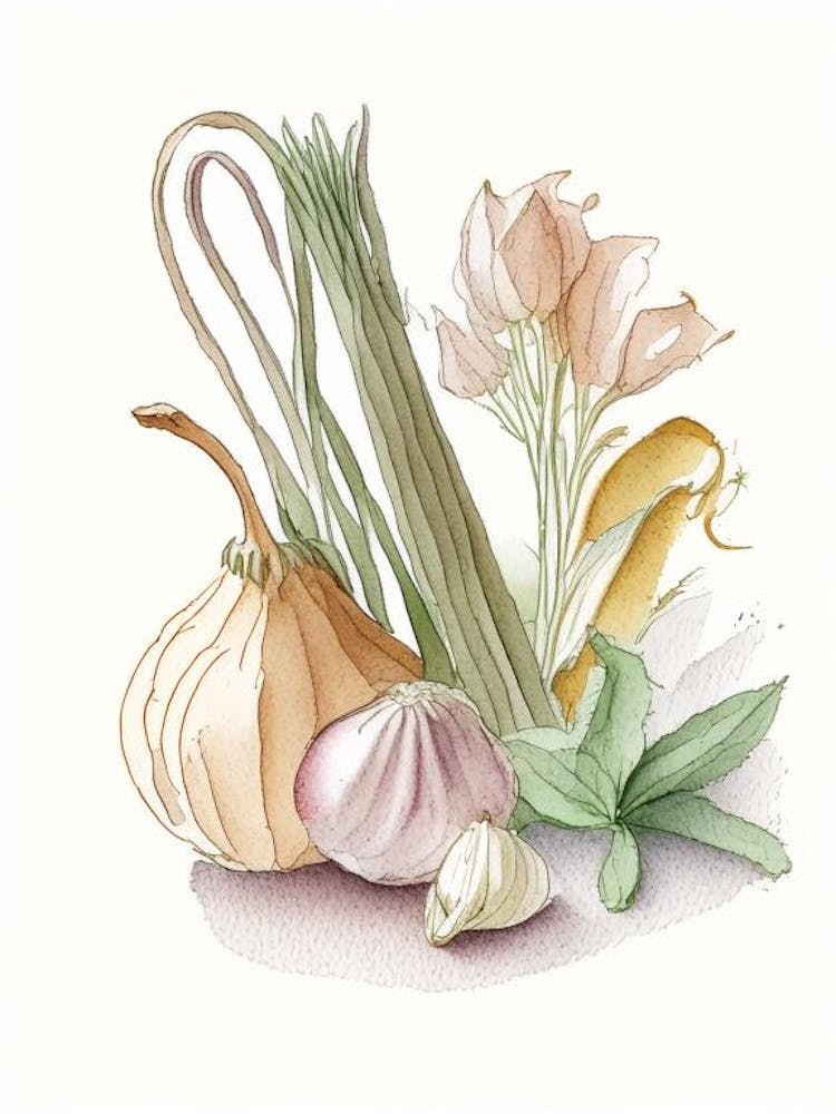 Garlic Spices And Herbs Pencil Illustration 1