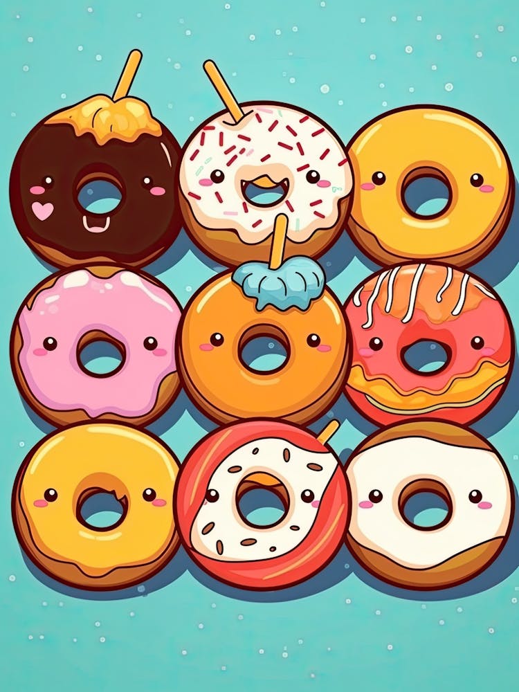 Group Of Kawaii Donuts