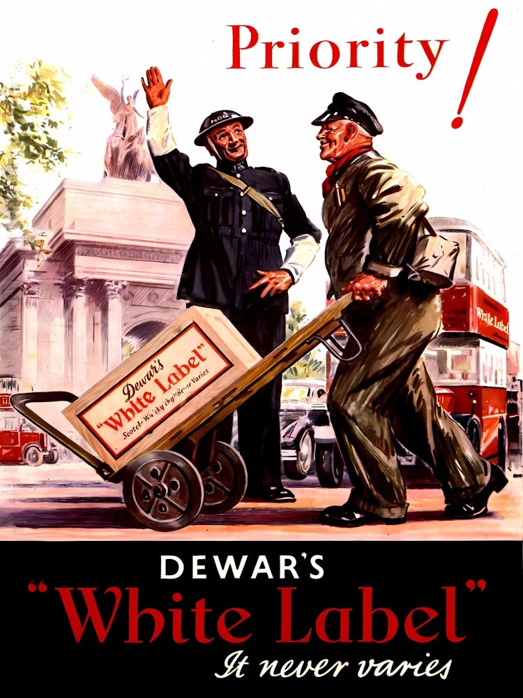 Priority, White Label Scotch Whisky, Vintage Advertising Poster