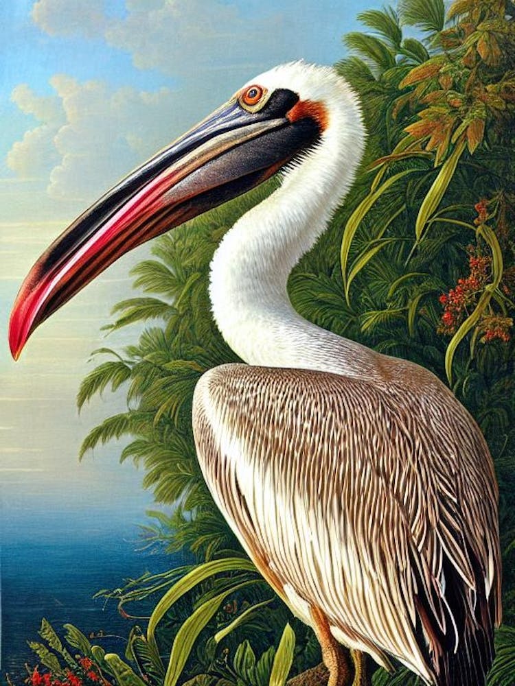 Brown Pelican Haeckel Style Vintage Illustration Bird