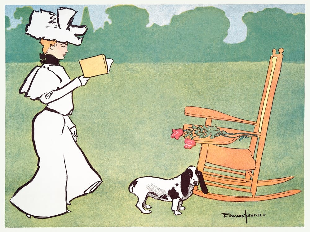 Woman Reading In The Garden, Edward Penfield