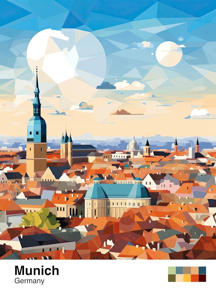 Munich, Germany, Geometric Illustration 2 Poster