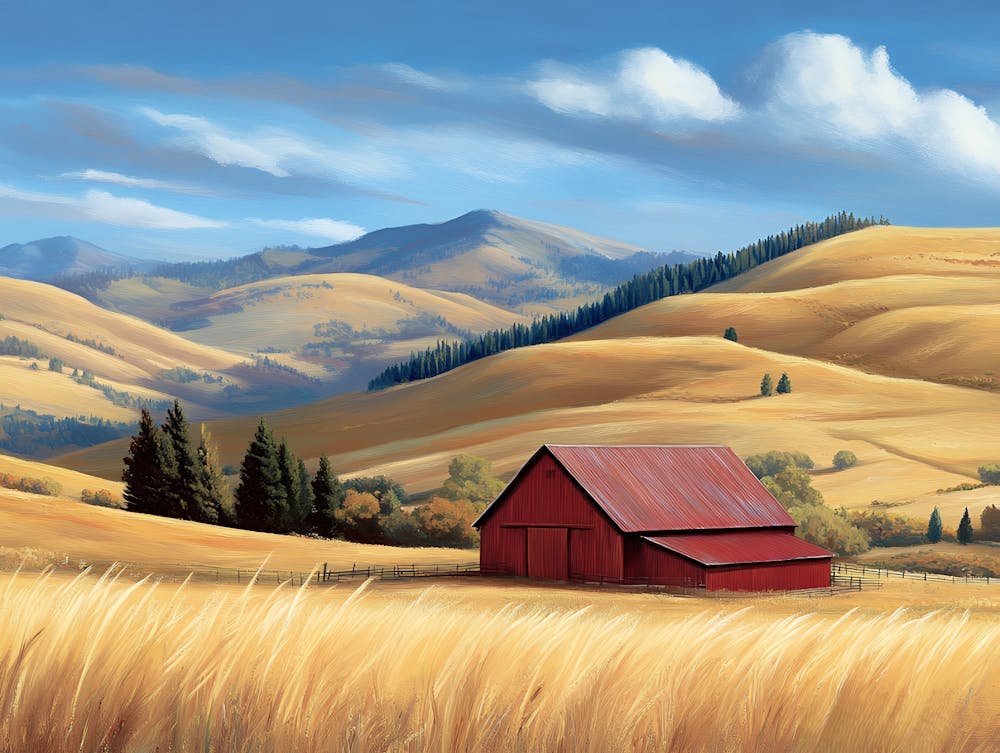 Red Barn In The Wheat Field