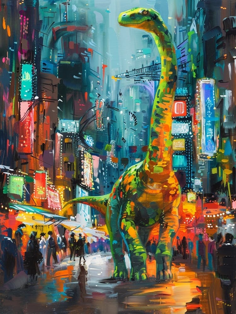 Colourful Dinosaur Cityscape Painting 3