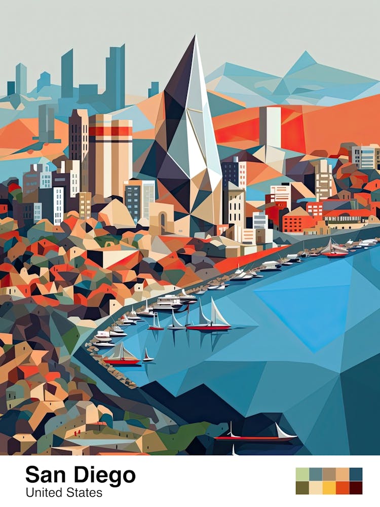 San Diego, Usa, Geometric Illustration 2 Poster