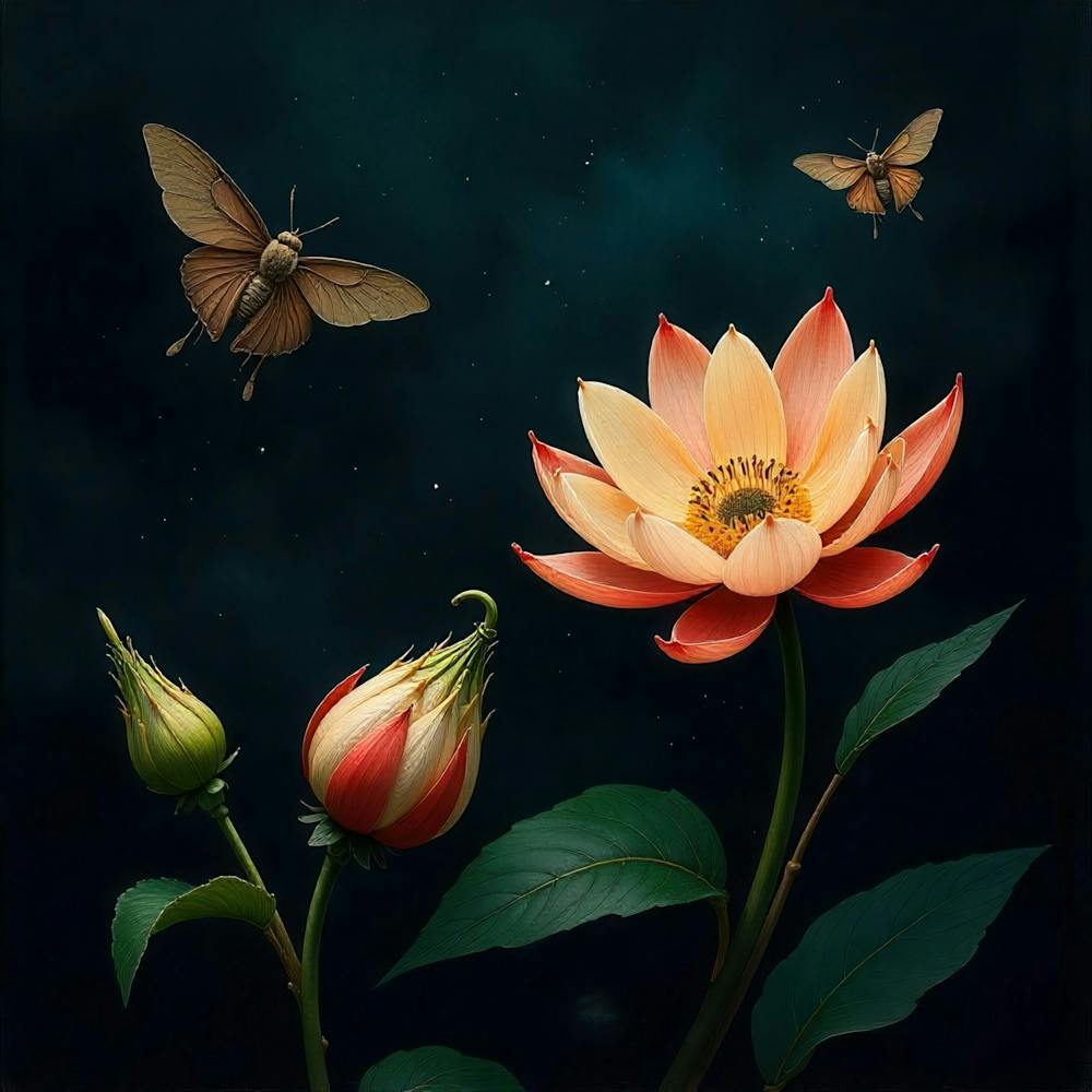 Lotus Flower With Butterflies