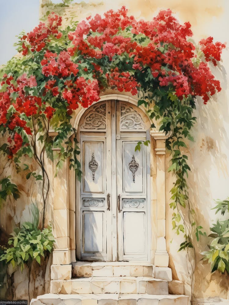 Haifa, Israel   Mediterranean Doors Watercolour Painting 4