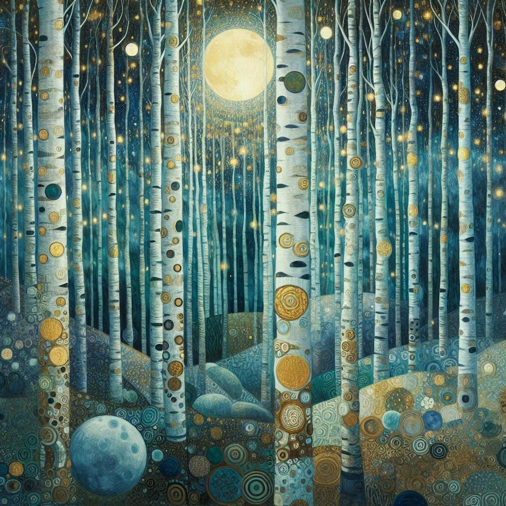 gustav klimit moonlight Birch Forest 1