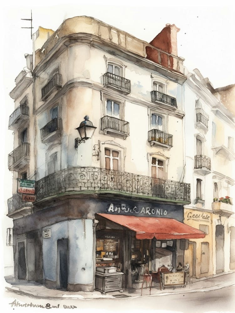 San Telmo Buenos Aires Neighborhood, Watercolour 2
