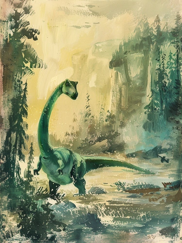 Dinosaur Storybook Pastel Watercolour Painting 1