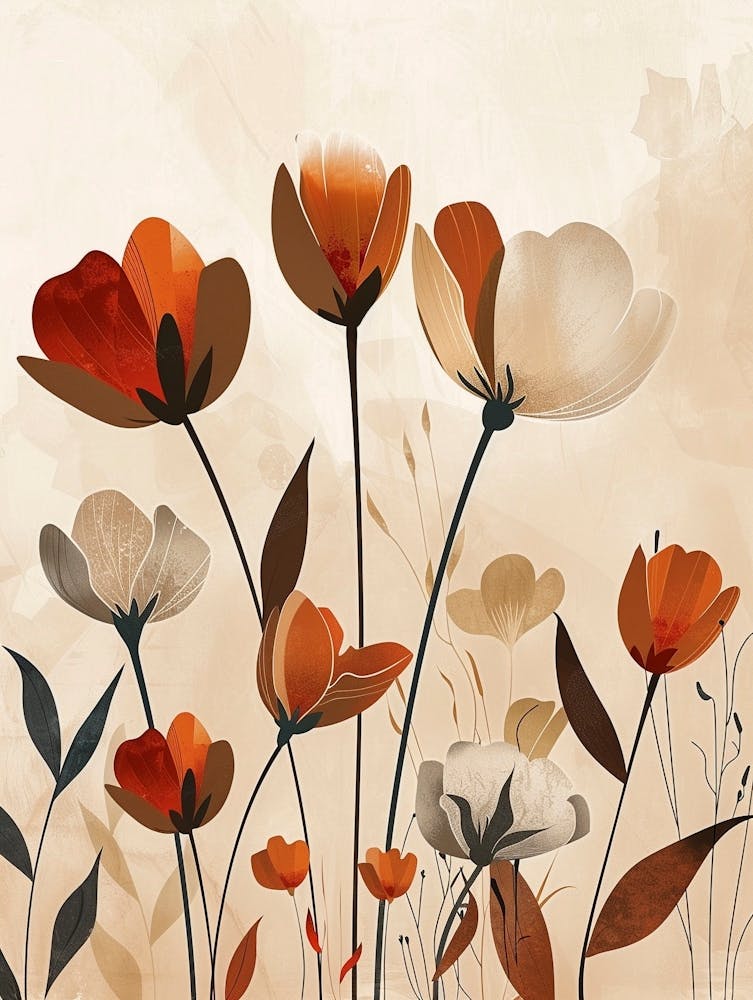 Flowers In Beige, Brown And White Tones, Using Simple Shapes In A Minimalist And Elegant 2