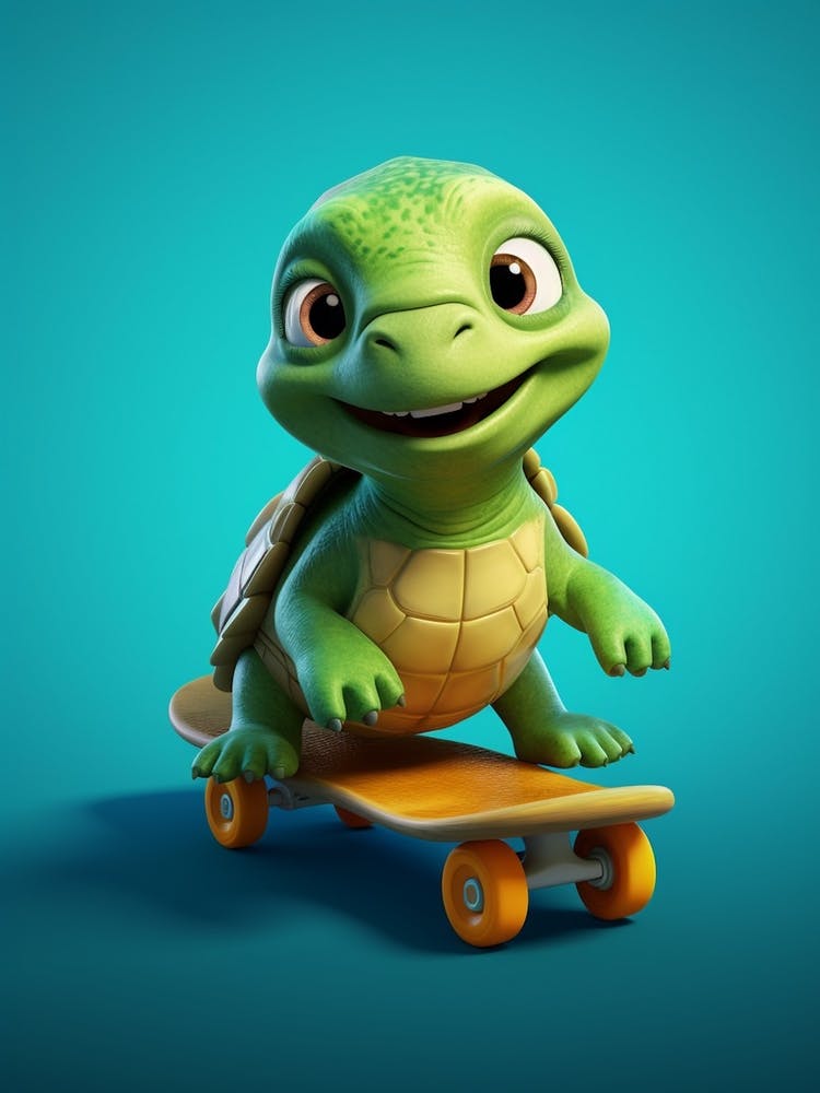 Green Turtle On Skateboard