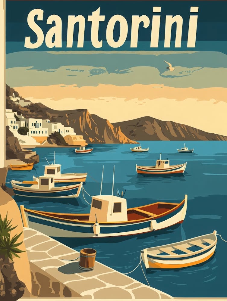 Aihrgdesign A Retro Travel Poster For Santorini Featuring A C 644015d6 C1a2 4096 9c16 9c63f83017c3 0