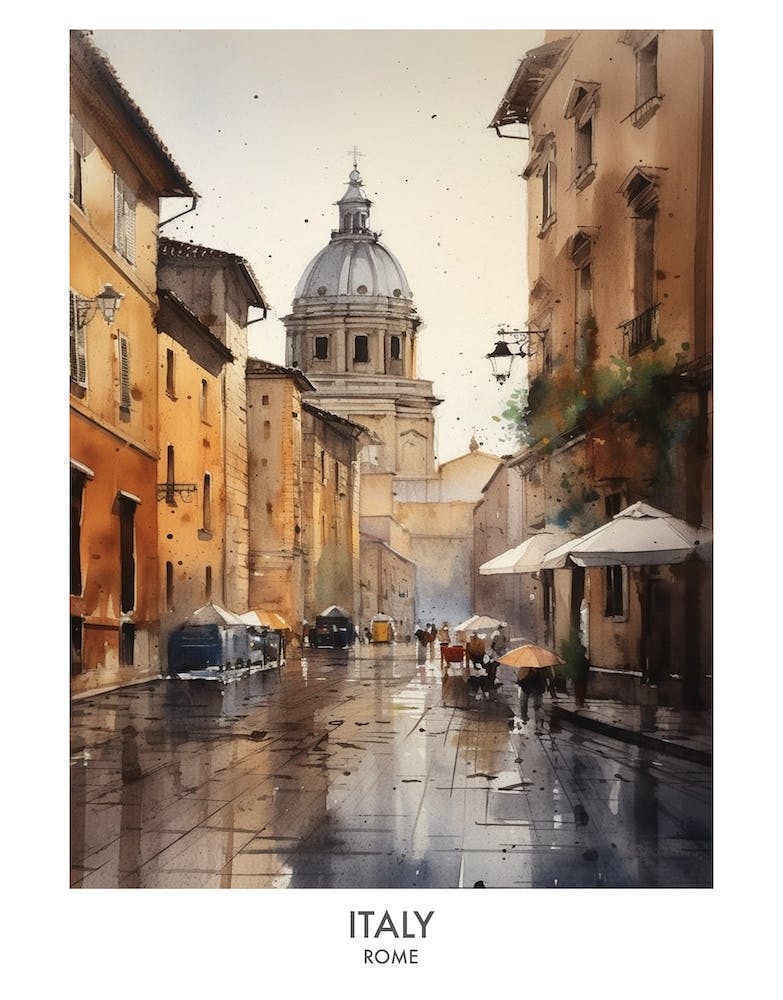 Italy, Rome 3 Watercolor Travel Poster