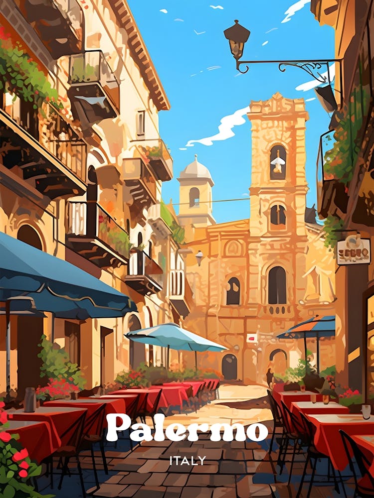 Palermo Italy Street Modern Travel Illustration