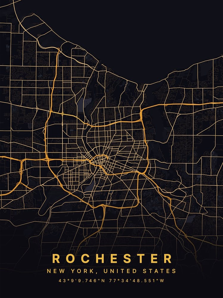 Rochester New York USA Black And Gold Map
