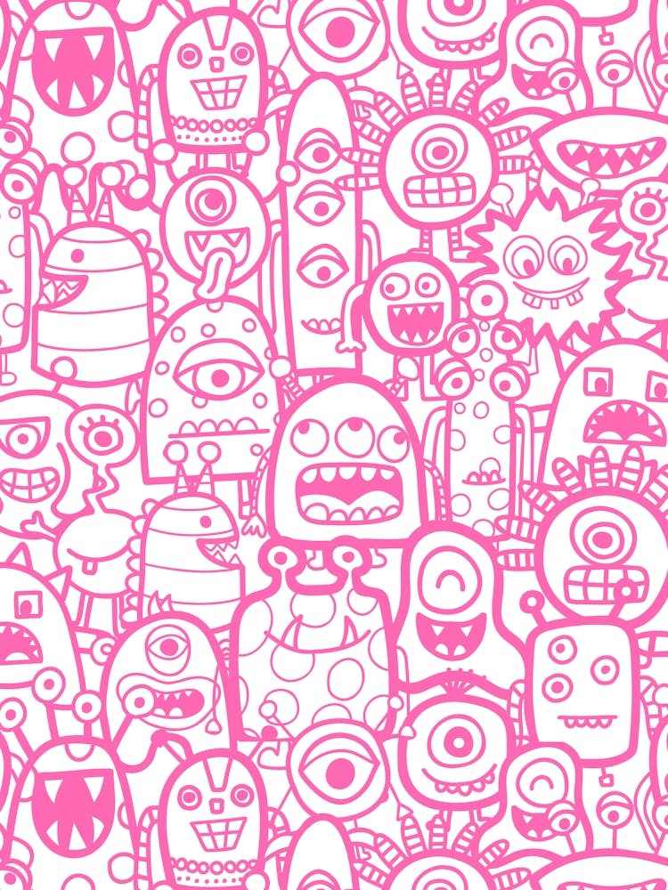 Cute Clusters of Monsters and Aliens Pink and White Kids